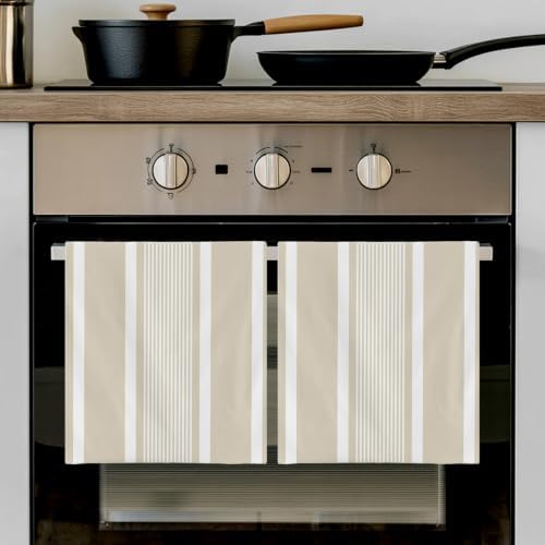 Beige Stripe Kitchen Towels Set of 3,Absorbent Dish Towels for