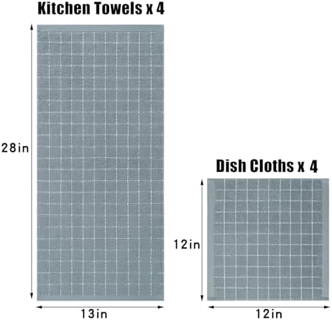 Homaxy Cotton Terry Kitchen Towels and Dishcloths Set of 8, Grey