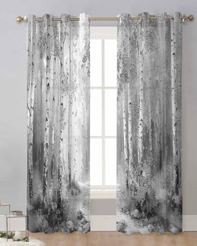 Grey Sheer Curtains 63 Inch Length Grommet Semi Sheer Drapes for