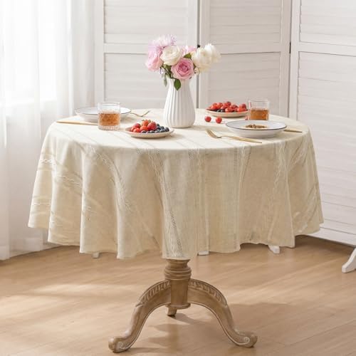 Horaldaily Beige Round Tablecloth, 70×70 Inch, Farmhouse Decor