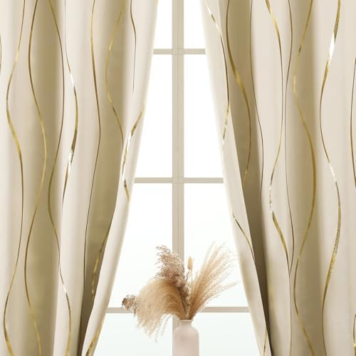 L.Z.E Cream and Gold Curtains for Bedroom Living Room, Elegant