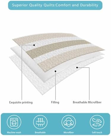90x96in Quilt Bedding Set Minimalist Stripes Breathable Summer Cooling