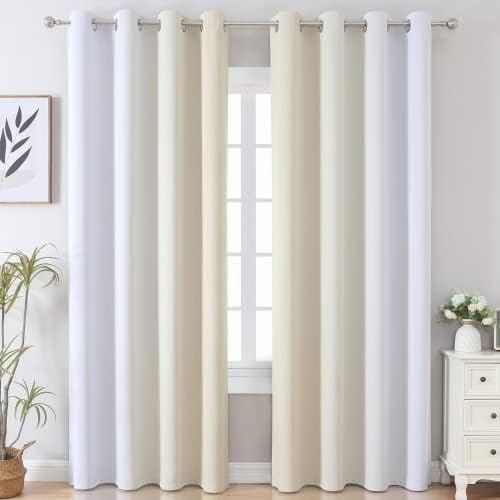Beige and Greyish White Ombre Blackout Curtains Living Room 108 Inches