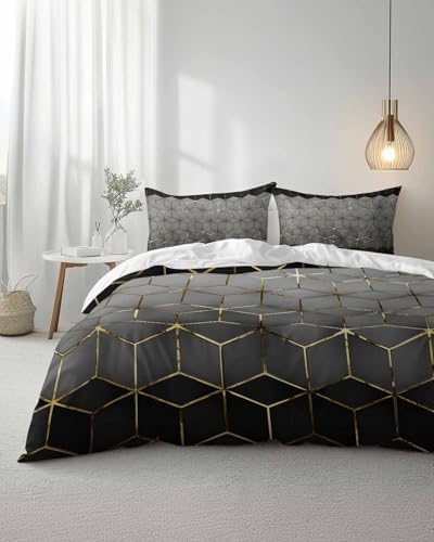 Duvet Cover Set Queen, Gray Mottled Gradient Geometric 3 Piece Bedding