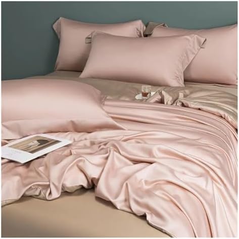 600TC Reversible Cream Brown Duvet Cover with Zipper Ties Soft Cooling
