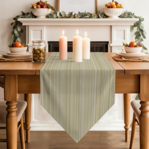 Table Runner 108 Inches Long, Rustic Beige Striped Table Runners for