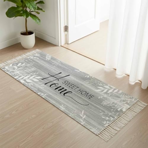 Vintage Slate Gray Hallway Runner Rug 2'x5', Farmhouse Florals Leaf