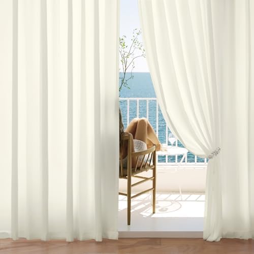 EMEMA Ivory Privacy Sheer Curtains 2 Panels W52xL96 Inch Light