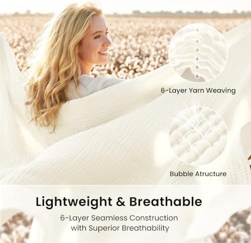 Love's cabin 100% Cotton Muslin Blanket King Size for Bed, Ivory