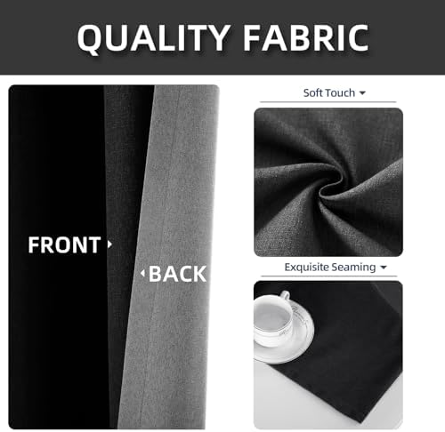 100% Black Linen Blackout Curtains for Bedroom,Black Out Curtains for