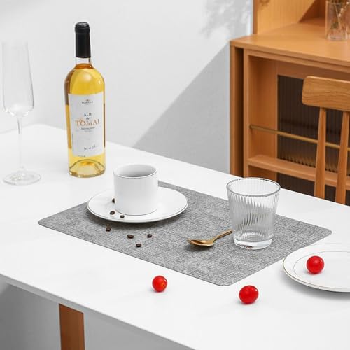 Dining Table Mat Set for 6, 16.93 x 11.82 Inches Leather Light Gray