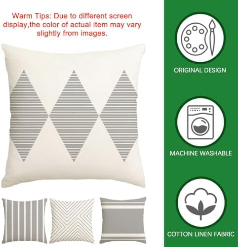 Outdoor Pillows Covers 18x18 Waterproof,Grey and Beige Set of 4