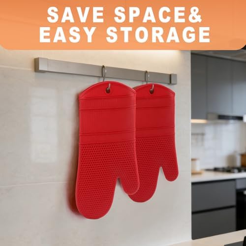 YUTAT Silicone Oven Mitts,Heat Resistant 2PCS Oven Mitts with Soft