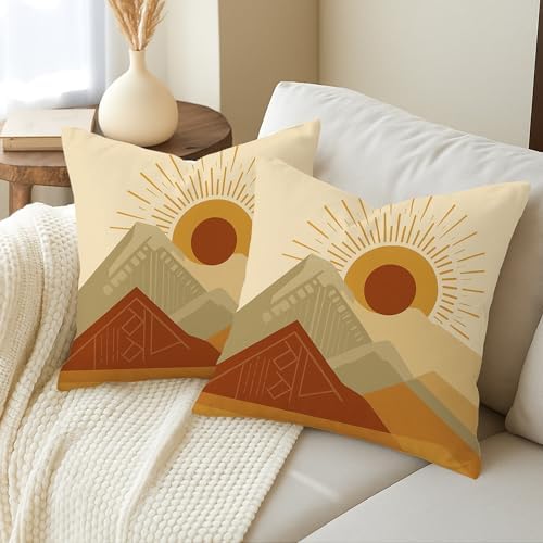 Mountain Sun Throw Pillow Covers Set of 2, Beige and Terracotta