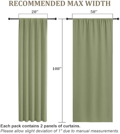 Lecloud Sage Green Room Darkening Curtains 108 Inches Long 2 Panels