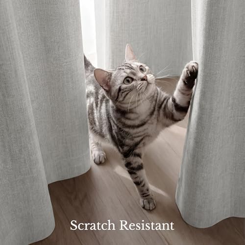 NICETOWN Faux Linen Light Grey Blackout Curtains for Bedroom 63 Inch