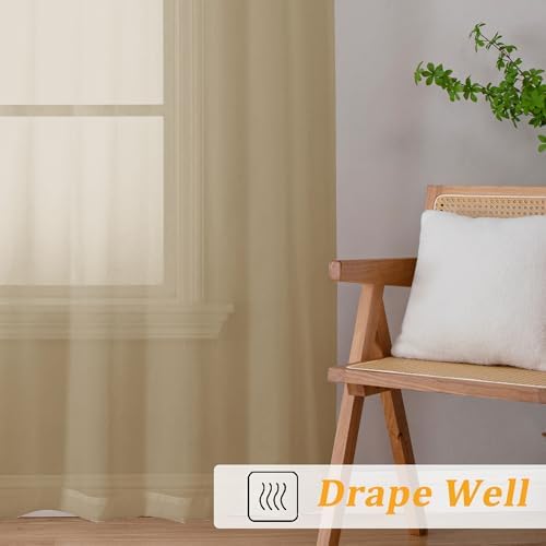 Gwine Taupe Sheer Curtains 84 Inches Long 2 Panels for Living Room