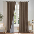 PONY DANCE Linen Blackout Curtains, 52x72, Brown, Back Tab Rod Pocket