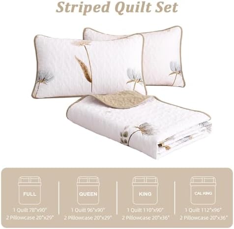 Dinjoy Queen Quilt Bedding Set Khaki Floral Bedspreads with 2