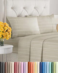 Queen Sheets Set, 4 Pieces 16" Deep Pocket Hotel Luxury, Beige Stripes