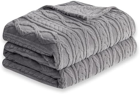COOVA Grey Fleece Twin Blanket for Bed - Super Soft Cozy Plush Fuzzy