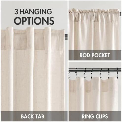 MIULEE Non-See-Through Privacy Linen Curtains 52W x 63L Inch Cream
