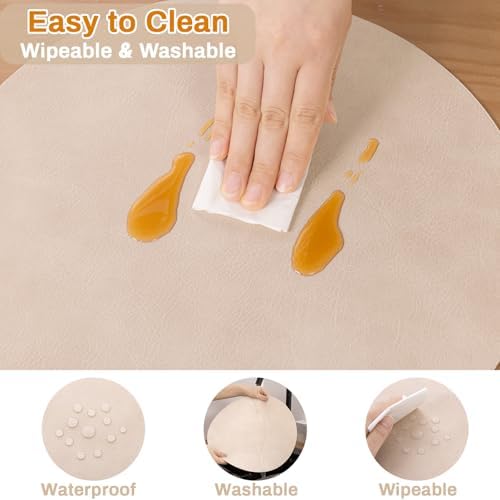SHACOS Faux Leather 13" Round Placemats Set of 6 White Oak Beige Place