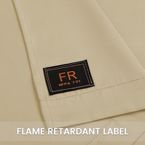 2 Panels Rod Pocket Fire Retardant Curtains, Beige, W52 x L108