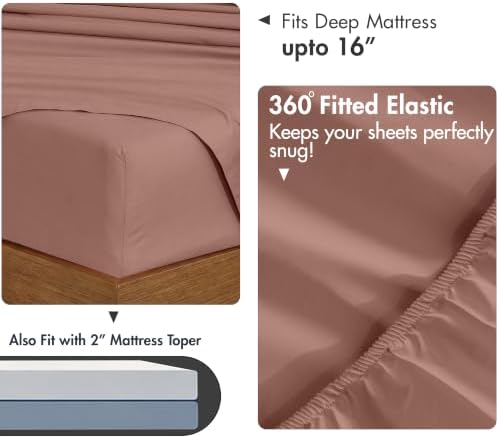 RUVANTI 100% Cotton Full Sheet Set, Percale Full Size Sheets, Mocha