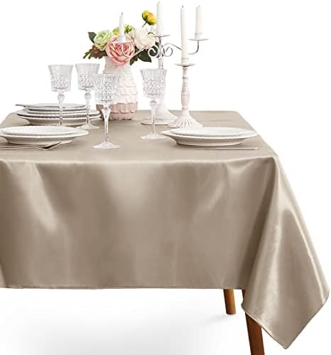 1 Pack Tan Satin Tablecloth, 58 x 102 Inches, Rectangle