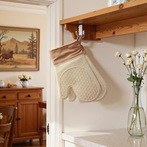 Silicone Oven Mitts Sets with Potholders, 500°F Heat Resistant Kitchen