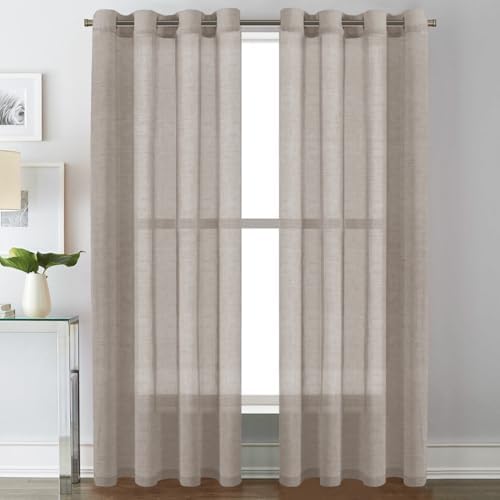 H.VERSAILTEX Taupe Linen Sheer Curtains 84" 2 Panels Grommet