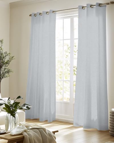 Silver Gray Sheer Curtains for Living Room 63 inch Length 2 Panels