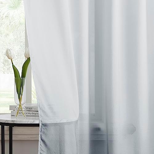 Grey Ombre Sheer Curtains 63 Inch Long for Living Room Bedroom, 2