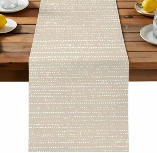 Neutral White Spot Table Runner for Dining Table Minimalist Modern