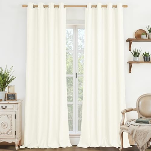 LAMIT Ivory Linen Curtains 84 Inch Length for Living Room 2 Panels
