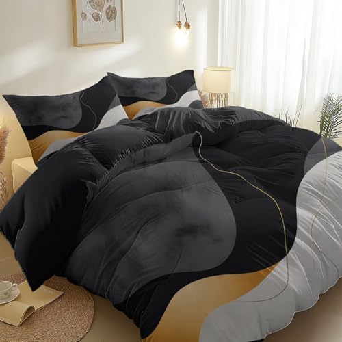 Grey Duvet Cover Set Queen Size - Minimalism Lines Abstraction Printed
