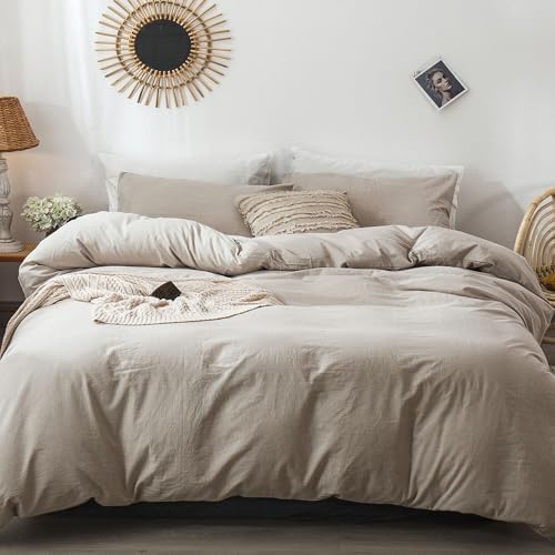 MooMee Duvet Cover Set 100% Washed Cotton Linen Like Cal King
