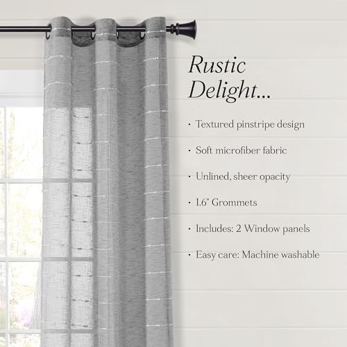 Lush Decor Farmhouse Textured Grommet Sheer Window Curtain Panel Pair