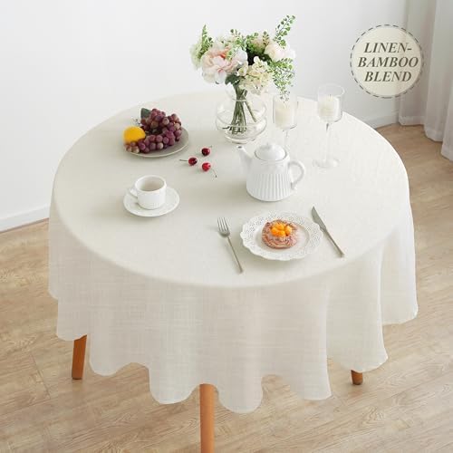 Linen World Round Linen Blend Tablecloth 90" Inch,Linen Loook Soft