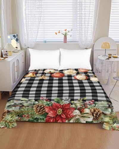 Cal King Size Flat Sheet Only, Christmas Red Poinsettia Flowers Bed