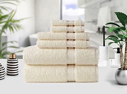 COTTON CRAFT Ultra Soft 6 Piece Towel Set - 100% Cotton Towels - Ivory