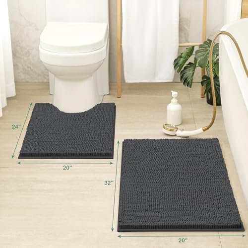 HOMEIDEAS Bathroom Rugs Set 2 Pieces, Ultra Soft Non Slip Absorbent