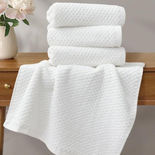 White Bathroom Hand Towels 4 Pack, 16" x 28", 100% Cotton, Ivory