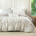 MILDLY Beige Floral Duvet Cover Set 3pcs Elegant for All Season Full