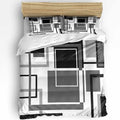 Duvet Cover Set Queen, Geometric Grey Black Abstract Art 3 Piece