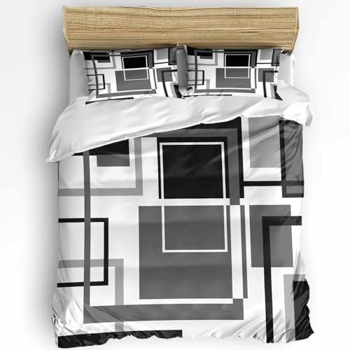 Duvet Cover Set Queen, Geometric Grey Black Abstract Art 3 Piece