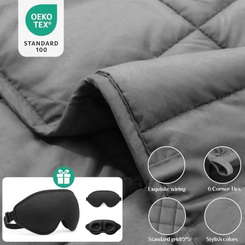Weighted Blanket with Sleep Mask Twin Size 15lbs 48'' x 72'', Soft