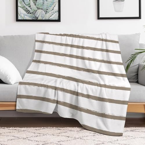 Plush Throw Blanket, Textured Stripes Lines Taupe Beige Modern Throws