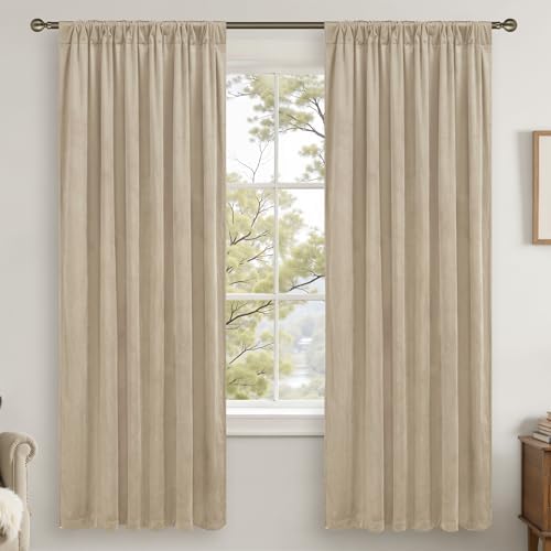 LAMIT Taupe Velvet Curtains 72 Inches Long for Living Room, 2 Panels